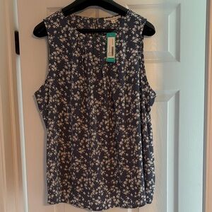 Floral Sleeveless Top - cornflower blue and White
